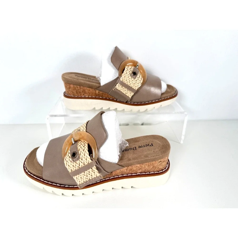 Pierre Dumas Expand 4 Nude Combo Wedge Slide Sandals New Sz 8M